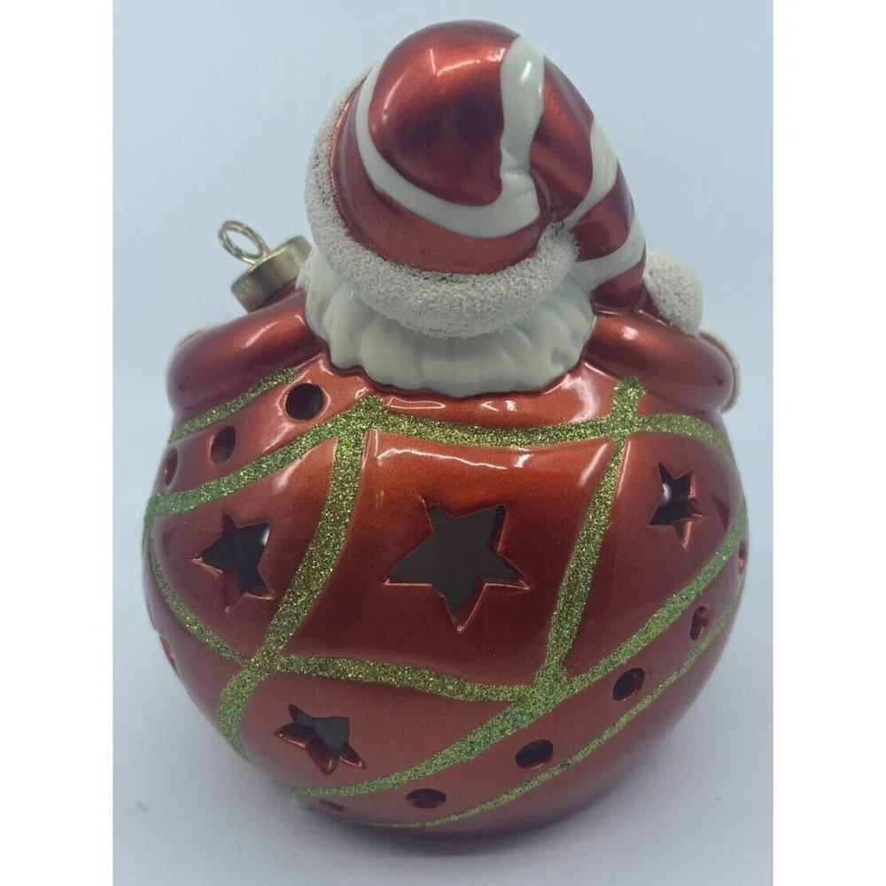 Santa Red Big Belly LED Light Up Ball Ornament Large 4.5